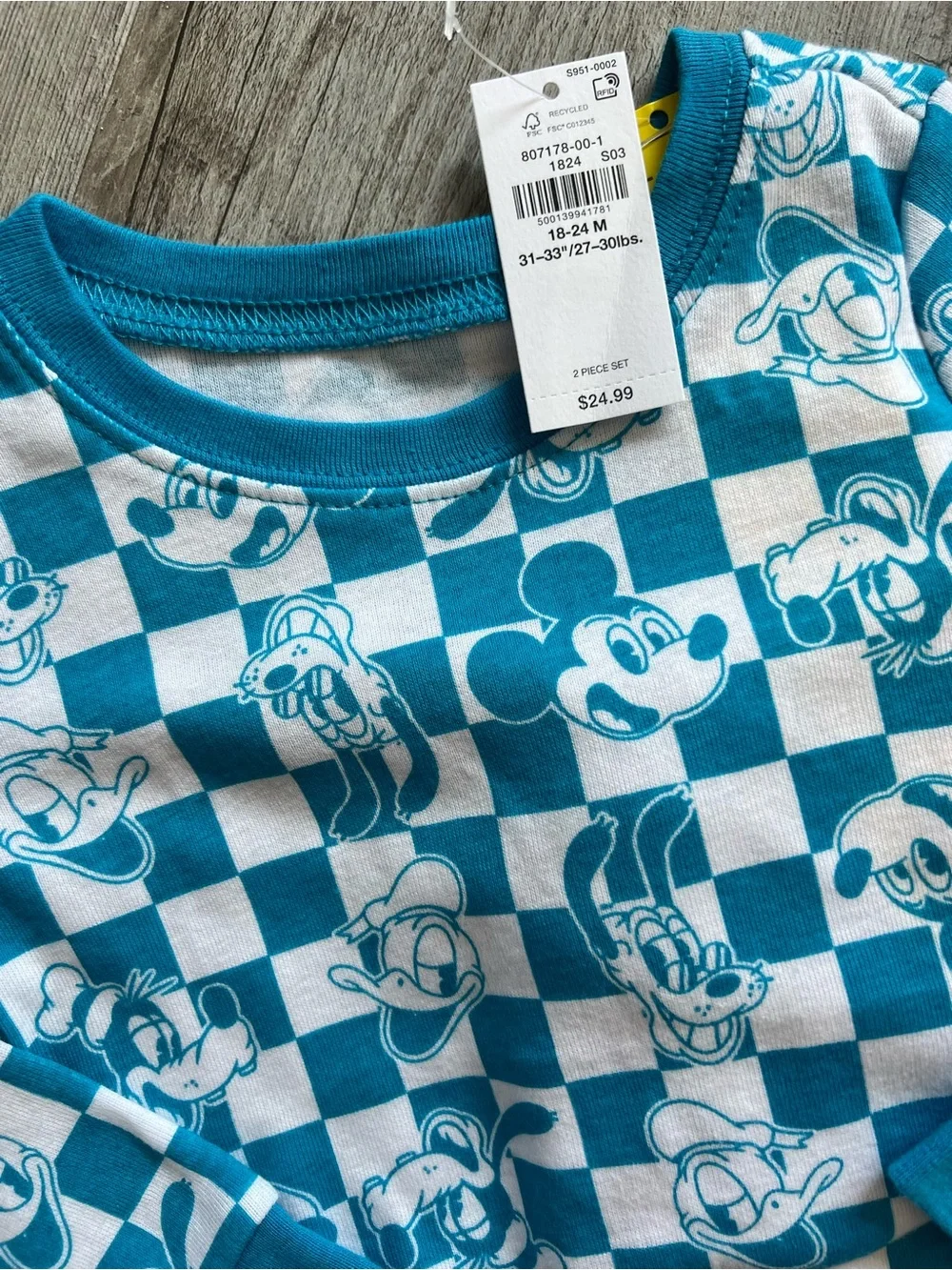 Disney Mickey and Friends Blue Checkerboard Character Pajama Set